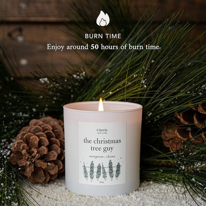 NYC Inspired Scented Candle: The Christmas Tree Guy - Evergreen & Cloves Scent, 9oz, 50 Hour Burn, Vegan Soy & Coconut Blend Candle for Home Decor, Gift for Women & Men