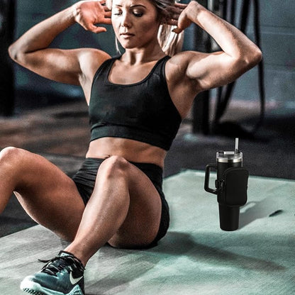 SAVITA Water Bottle Pouch for Stanley, Multifunctional Water Bottle Pouch Adjustable Gym Bottle Pouch for Stanley Quencher Adventure 40oz & Stanley IceFlow 20oz 30oz (Black)