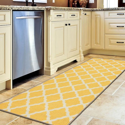 Machine Washable Moroccan Trellis Design Non-Slip Rubberback 2x5 Traditional Indoor Runner Rug for Hallway, Kitchen, Bedroom, Entryway, 20" x 59", Yellow