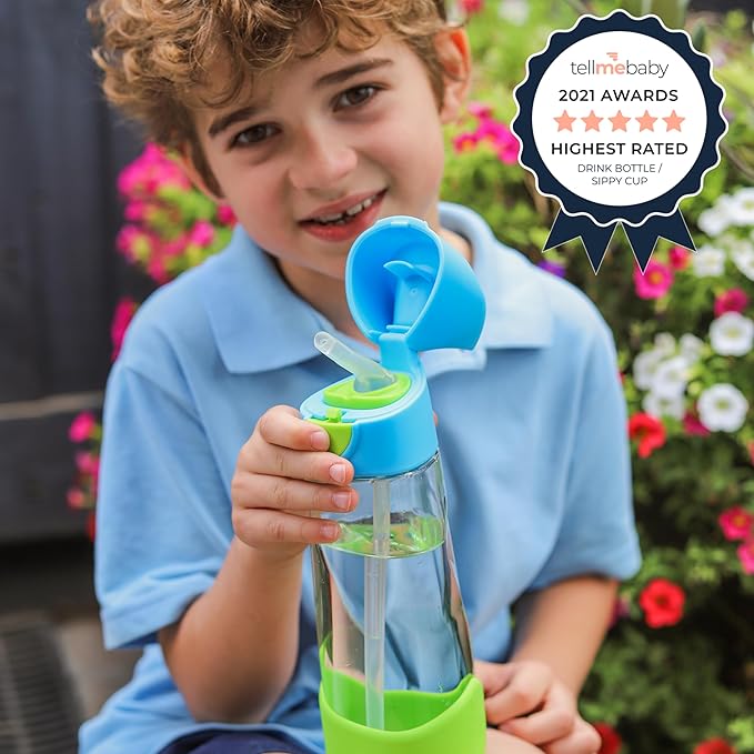 b.box 20oz Tritan Straw Bottle: Large Kids Water Bottle with Flip Straw for School, Daycare. Spill Proof, Leak Proof, Dishwasher Safe, BPA Free (Blue Blaze, 20 oz)