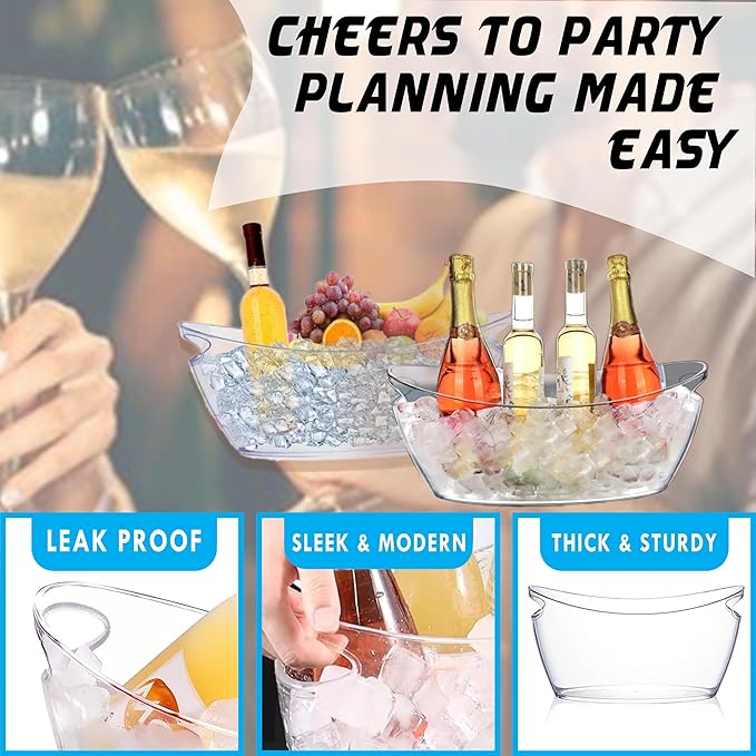 Acrylic Ice Bucket for Parties – Champagne Bucket 5.5 Liter Large Plastic Ice Bucket for Cocktail Bar – Clear Ice Tub for Drinks | 02 PCS Champagne Beverage Ice Bowls