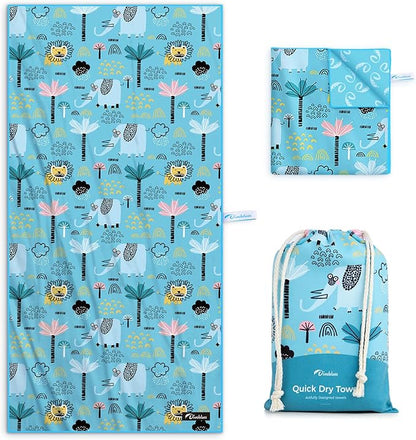 Kids Beach Towel 60''x30'', Quick Dry, Sand Free, Compact, Lightweight, Absorbent, Girls & Boys Large Microfiber Towels for Pool, Swim, Cruise Essentials, Lion