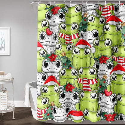 AILONEN Cute Cartoon Frog Shower Curtain,Funny Frog White Green Animal Frog Bath Curtain for Kids Boys Girls,Waterproof Curtain for Bathroom with 12 Plastic Hooks, 72" W x 96" H