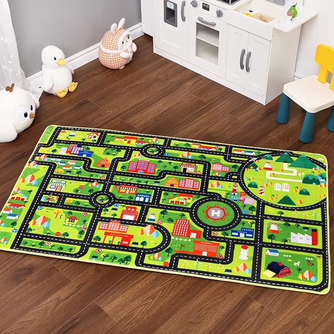 Kids Playroom Rug Car Rug Learning Carpet Educational City Roads Carpet for Playing with Cars Kids Playmat for Baby Kids Playroom Non Slip Play Mat Toddler Playmat Rug, 3x5 ft, Black Streets