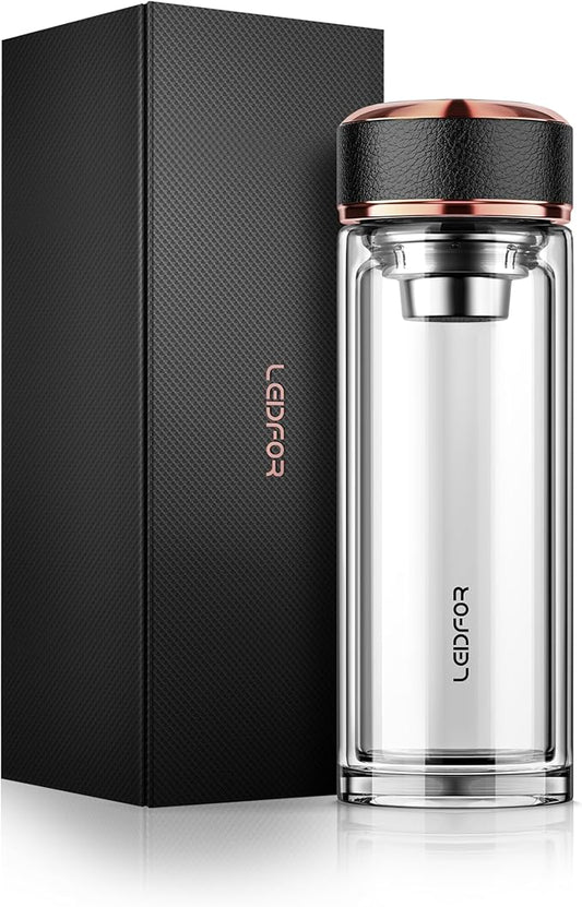 Vacuum Insulated Stainless Steel Travel Mug, Tea Tumbler with Tea infuser loose leaf Filter,Thermal Cup, Water Bottle with lid for coffee tea 18-Ounce Black… (Clear)