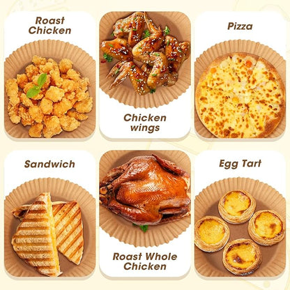 Air Fryer Disposable Paper Liners, 50 PCS Oil-proof, Water-proof, Non-stick Round Air Fryer Liners for Baking and Roasting