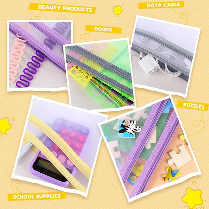 20 Pack Colored Mesh Zipper Pouch Bags,5 Color，A4 Double-Layer Nylon Puzzle Building Block Sets Toy Storage Organization, Mesh Bags with Zipper and Handle for School Office Playroom Storage