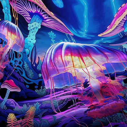 AILONEN Magic Mushroom Shower Curtain,Cartoon Jellyfish Shower Curtain Set for Bathroom,Natural Fungal Bathroom Curtain for Kids Girl,Boho Style Waterproof Fabric Bath Curtain with Hooks, 72" W*72" H