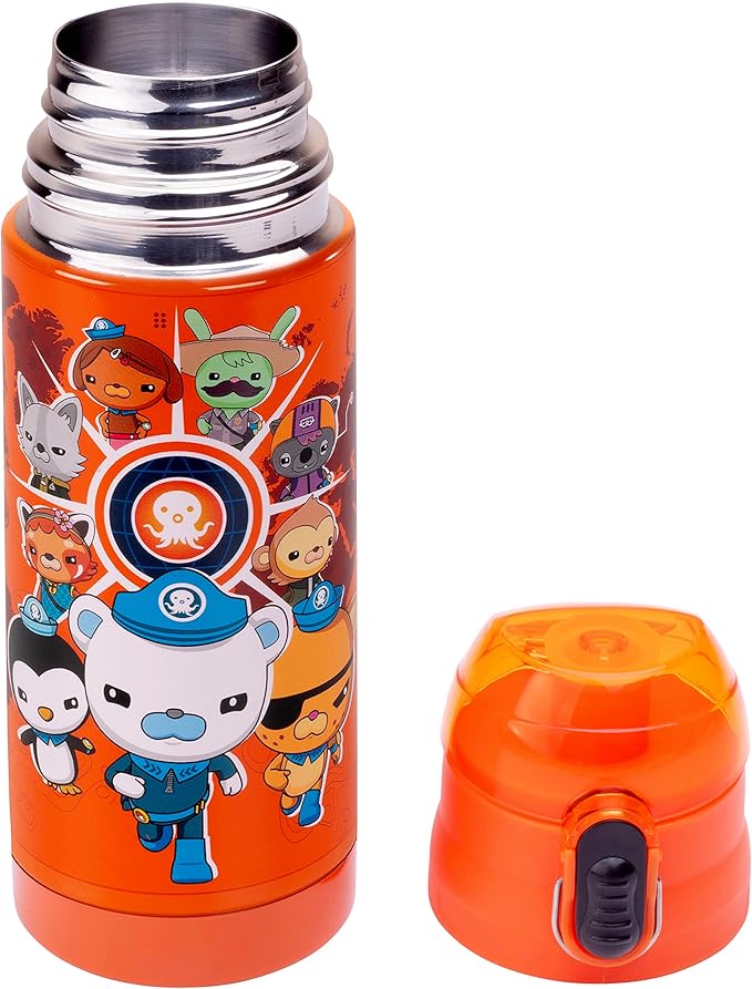 Octonauts Above & Beyond Orange Stainless Steel 13 oz Insulated Water Bottle for Kids - Spill Proof Lid, Easy to Use, Reusable - Keep Liquids Hot/Cold For Hours -Perfect for Travel, School, On-The-Go