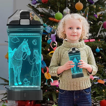 Horse Gifts for Girls, Girl Horse Water Bottle with 3D Glowing Led Light Travel Cups -Tritan BPA Free, Horse Gifts for Birthday, Christmas, Back to School for Child Kids Teens Granddaughter