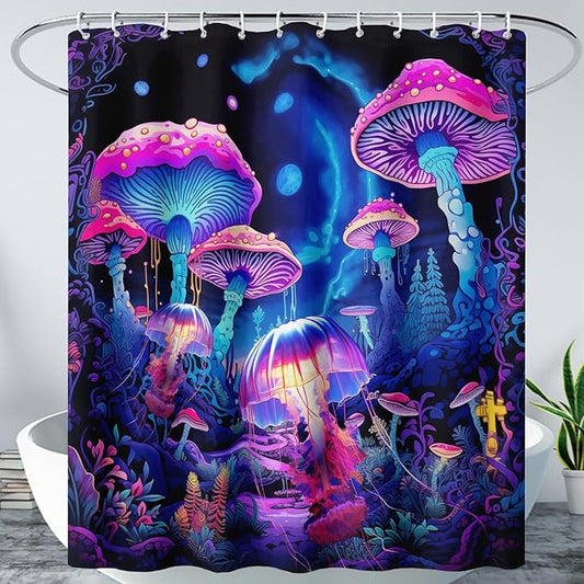 AILONEN Magic Mushroom Shower Curtain,Cartoon Jellyfish Shower Curtain Set for Bathroom,Natural Fungal Bathroom Curtain for Kids Girl,Boho Style Waterproof Fabric Bath Curtain with Hooks, 36" W*72" H
