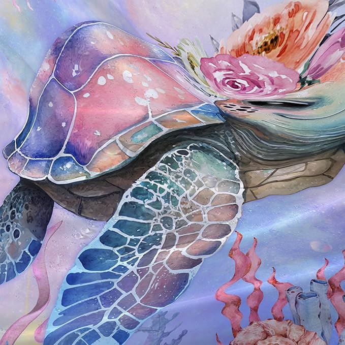 AILONEN Kawaii Sea Turtle Shower Curtain,Tie Die Turtle Bath Curtain Cloth Fabric Bathroom 60" W*72" H Inch,12 Pack Hooks for Kids Child Cute Watercolor Pink Sea Animal Bathroom Curtain