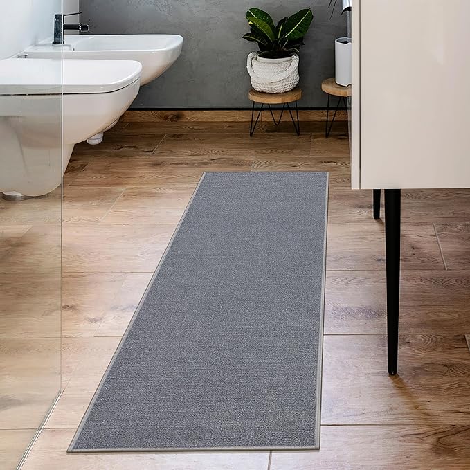 Machine Washable Modern Solid Design Non-Slip Rubberback 2x5 Traditional Runner Rug for Hallway, Kitchen, Bedroom, Entryway, 20" x 59", Gray