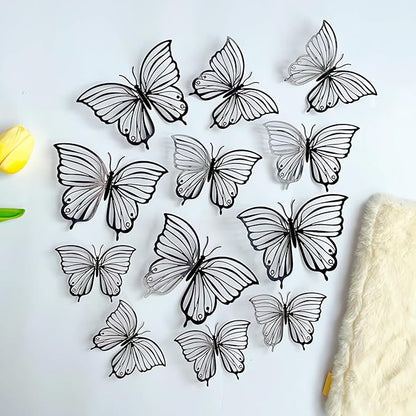 3D Butterfly Wall Decor 3 Sizes 4 Styles, Kurilai 48Pcs Butterfly Decorations Party Birthday Cake Decoration, Removable Wall Stickers for Kids Nursery Wedding Bedroom Room Decor (Black)