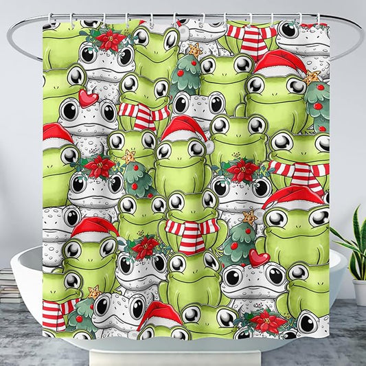 AILONEN Cute Cartoon Frog Shower Curtain,Funny Frog White Green Animal Frog Bath Curtain for Kids Boys Girls,Waterproof Curtain for Bathroom with 12 Plastic Hooks, 72" W x 72" H