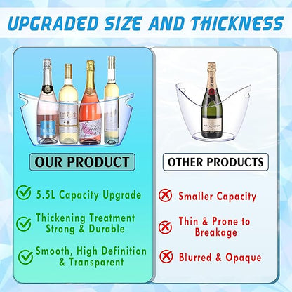 Acrylic Ice Bucket for Parties – Champagne Bucket 5.5 Liter Large Plastic Ice Bucket for Cocktail Bar – Clear Ice Tub for Drinks | 02 PCS Champagne Beverage Ice Bowls