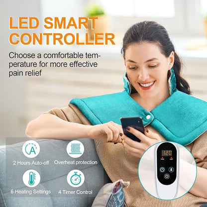 Heating Pad for Neck and Shoulders and Back, Christmas Birthday Gifts for Women Mom Mother, Weighted Neck Heating Pad for Back Pain Relief, Heating Pads Large, 6 Heat Settings 4 Auto-Off,17"x23" Blue