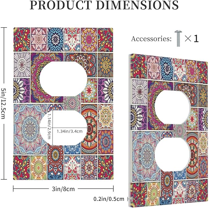 Morocco Talavera Mexican Tiles Printed Colroful Mandala Single Duplex Wall Plate Covers Light Switch Cover 1 Gang Outlet Plate Decorative Switchplate Covers Electrical Faceplate for Kitchen Bathroom