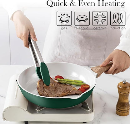 Country Kitchen Pots and Pans Set Nonstick, Cast Aluminum Kitchen Cookware Set with Utensils, 14 Pcs Non Stick Cooking Set w/Frying Pans & Saucepans