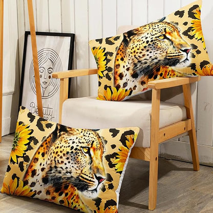 AILONEN Leopard Fitted Sheet Set for Boys, 3 Pieces Twin XL Yellow Sunflower and Animal Cheetah Leopard Printed Fitted Sheet Set for Kids Adults,1 Fitted Sheet with 2 Pillowcases