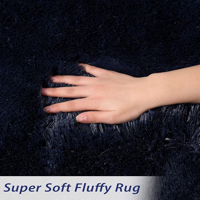 Large Modern Shag Rugs for Living Room, Fluffy Soft Area Rug Plush Carpet for Bedroom, Indoor Luxury Fuzzy Rug for Girls Kids Room Decor, Non Shedding Faux Fur Rugs, Navy Blue, 6' x 9'