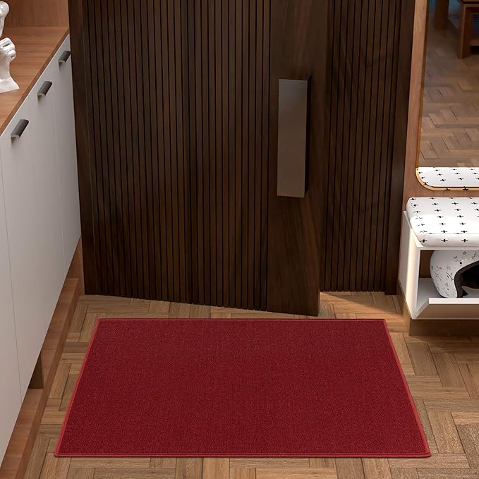 Machine Washable Modern Solid Design Non-Slip Rubberback 2x5/2x3 2PCS Set Traditional Runner Rug/Area Rug for Hallway, Kitchen, Entryway, Bathroom, 2 Piece Set - 20" x 59" / 2'3" x 3', Red