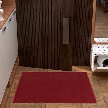 Machine Washable Modern Solid Design Non-Slip Rubberback 2x5/2x3 2PCS Set Traditional Runner Rug/Area Rug for Hallway, Kitchen, Entryway, Bathroom, 2 Piece Set - 20" x 59" / 2'3" x 3', Red