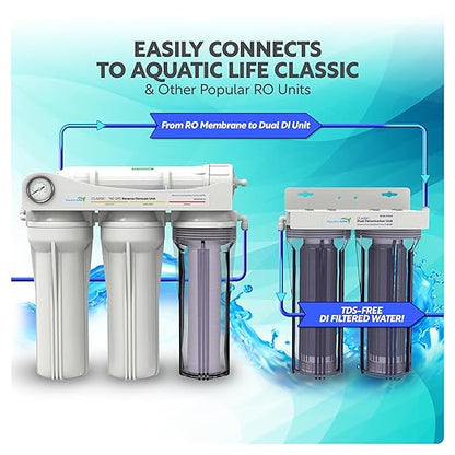 Aquatic Life Dual DI Color Changing Mixed Bed Resin Water Filtration System, Double Canister, Aquarium, Hydroponics