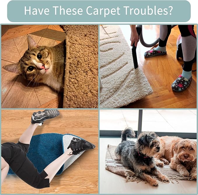 Non Slip Rug Grippers, 12 Pairs Anti Slip Rug Tape Keep Corners Flat, Kitchen Rugs and Mats Non Skid Washable Carpet Tape, Carpet Pad Rug Grippers for Hardwood Floors and Area Rugs