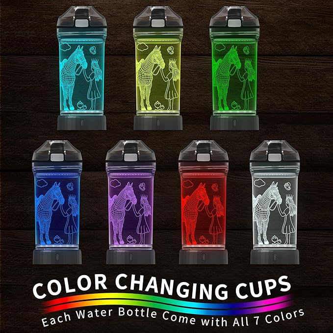 Horse Gifts for Girls, Girl Horse Water Bottle with 3D Glowing Led Light Travel Cups -Tritan BPA Free, Horse Gifts for Birthday, Christmas, Back to School for Child Kids Teens Granddaughter