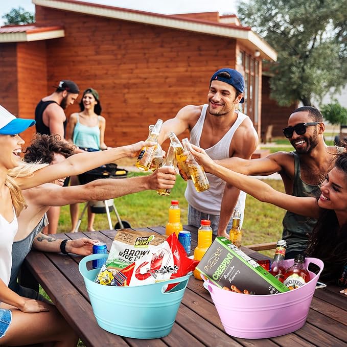 6 Pieces Ice Buckets Bulk, Plastic Ice Buckets with Handles, Oval Storage Tub, Large Capacity Ice Drink Bucket for Party Bar Wine Beer Champagne Beverage Bottle Cooler (Fresh Color,4.5 Liter)