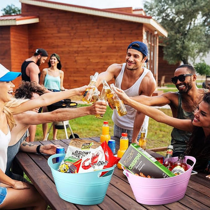 6 Pieces Ice Buckets Bulk, Plastic Ice Buckets with Handles, Oval Storage Tub, Large Capacity Ice Drink Bucket for Party Bar Wine Beer Champagne Beverage Bottle Cooler (Fresh Color,4.5 Liter)