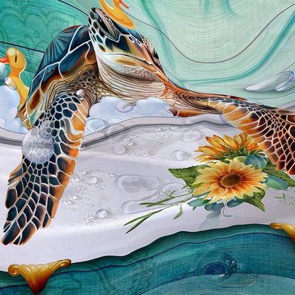 AILONEN Cute Sea Turtle Shower Curtain Set for Bathroom,Cartoon Funny Bathtub Turtle Bath Curtain,Sunflower Theme Waterproof Fabric Shower Curtain with Hooks,60" W*72" H