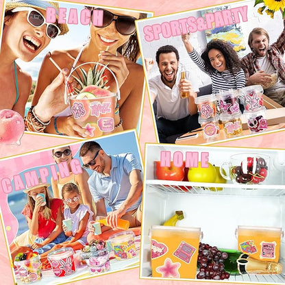 20 Pcs 34 oz Ice Cream Buckets with Lids and Handles Cocktail Rum Buckets for Drinks With 100 Pcs Pink Girl Stickers 20 Pcs Cute Straws Reusable Food Storage Containers for Party Summer Beach Supplies