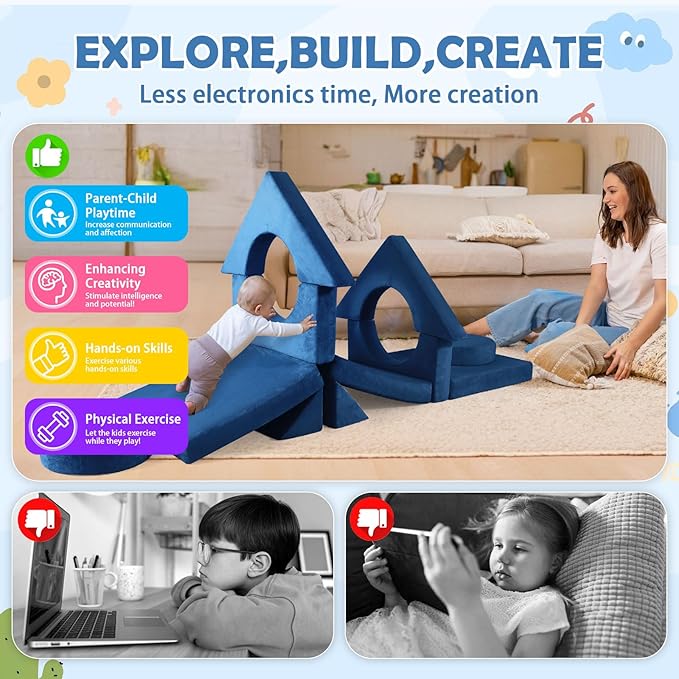 2024 New Modular Kids Play Couch, 12pcs Toddler Sofa Couch Building Fort, Versatile 300+DIY Creativing Playroom Bedroom Furniture for Toddlers. Convertible Kids Sofa and Cushion for Boys and Girls