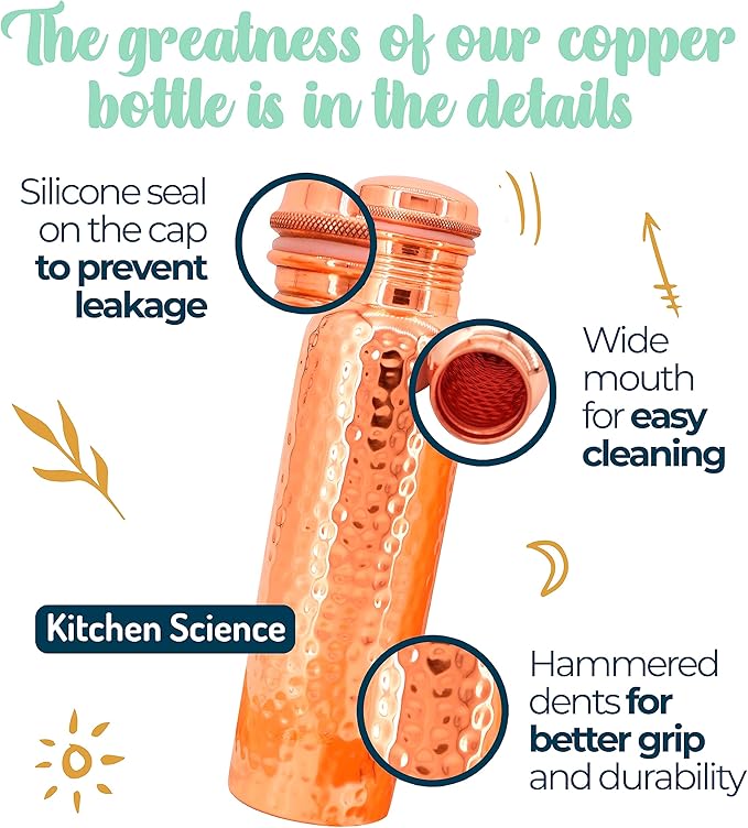 Copper Water Bottle (34oz/1000ml) w/a Carrying Canvas Bag | 100% Pure Copper Bottle for Drinking Water | Lab-Tested, Heavy Duty & Leak-Proof | Authentic Ayurvedic Copper Water Bottle