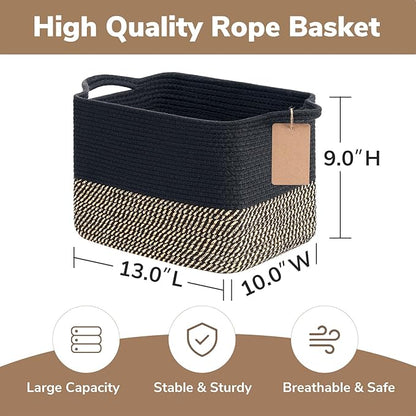 Goodpick Woven Storage Basket for Shelves, Storage Baskets for Organizing, Small Wicker Basket for Shoes,Towel, Toy Baskets Storage Kids, Empty Gift Basket with Handles, 13 x 10 x 9 Inches