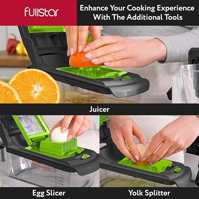 Fullstar Vegetable Chopper - Food Chopper - Onion Chopper - Vegetable Slicer & Spiralizer - Veggie Chopper with Container - Kitchen Gadgets - Home Essentials - Kitchen Accessories (8 in 1, Gray/Green)