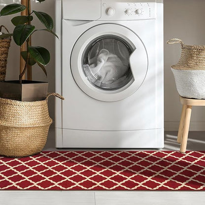 Machine Washable Elegant Trellis Design Non-Slip Rubberback 2x5 Traditional Runner Rug for Hallway, Kitchen, Bedroom, Entryway, 20" x 59", Red