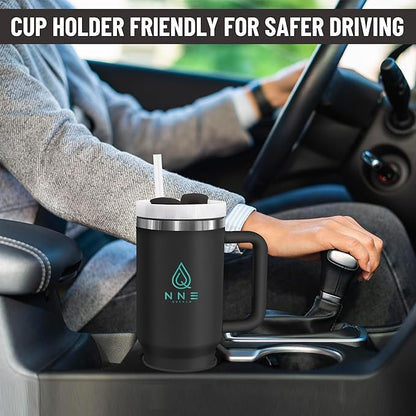 40oz stainless Steel Insulated Tumbler with Handle, lid and straw for cold water, Iced tea, or coffee - 100% Leak-Proof - Cupholder Friendly Travel Mug- Gifts for Women Men Him Her (Black)