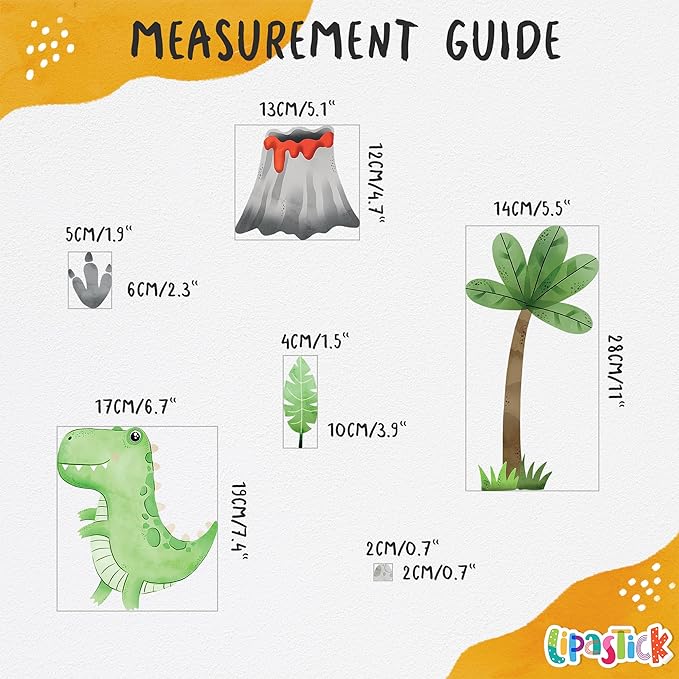 Dinosaur Wall Decals by Lipastick - Watercolour Dinosaur Kids Wall Stickers - Dinosaur Footprints Silhouettes Decals for Walls – Peel and Stick Decal for Kids Bedroom Nursery S Size