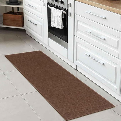 Machine Washable Modern Solid Design Non-Slip Rubberback 2x5 Traditional Runner Rug for Hallway, Kitchen, Bedroom, Entryway, 20" x 59", Brown