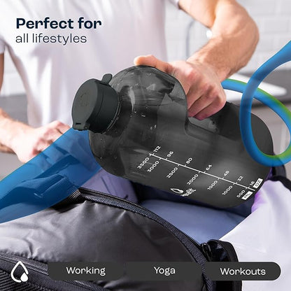 AQUAFIT 1 Gallon Water Bottle with Time Marker - BPA Free 128 oz Water Bottle with Straw, Gym Water Bottle with Handle, 1 Gallon Water Jug, Big Water Bottle, Large Water Bottle (Pink-Ice)