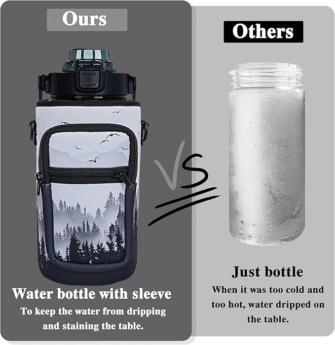 64 oz Water Bottle with Straw Sleeve & Strap Motivational Half Gallon Water Jug with Handle for Gym Women Men Aesthetic Water Bottle with Strap Bird
