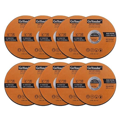 GoYonder 10 Pack 4.5" Cutting Wheel for Metal, Stainless, Steel 4-1/2" x 0.045 x 7/8-Inch Ultra Thin Cut-Off Wheel for Angle Grinders