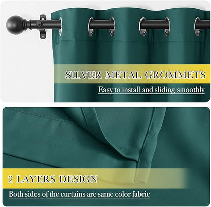 NICETOWN 100% Blackout Curtains with Same Color Liners, Solid Thermal Insulated Full Blackout Lined Drapes, Energy Efficiency Window Draperies for Bedroom (Emerald Green, 2 Panels, 42" W by 63" L)