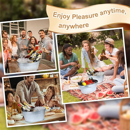 4 Gallon Galvanized Tub Ice Bucket for Parties, 2pcs Galvanized Bucket Beverage Tub Large Metal Bucket with Handles, Tin Beverage Tub Wine Beer Drink Tub Cooler for Cocktail Bar (Galvanized Buckets)