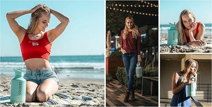 Coldest Sports Water Bottle with Straw Lid Vacuum Insulated Stainless Steel Metal Thermos Bottles Reusable Leak Proof Flask for Sports Gym (Matte Black, 64 oz)