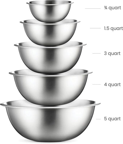 FineDine Stainless Steel Mixing Bowls (Set of 5) Stainless Steel Mixing Bowl Set - Easy To Clean, Nesting Bowls for Space Saving Storage, Great for Cooking, Baking, Prepping