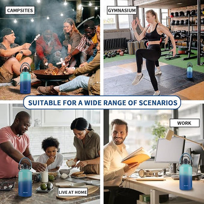 64oz Insulated Water Bottle with Straw&2 Lids,Stainless Steel Water Bottle with Paracord Handle,Double Vacuum Large Sports Water Jug Leak-proof Keep Cold & Hot for Outdoor Camping Biking Trip